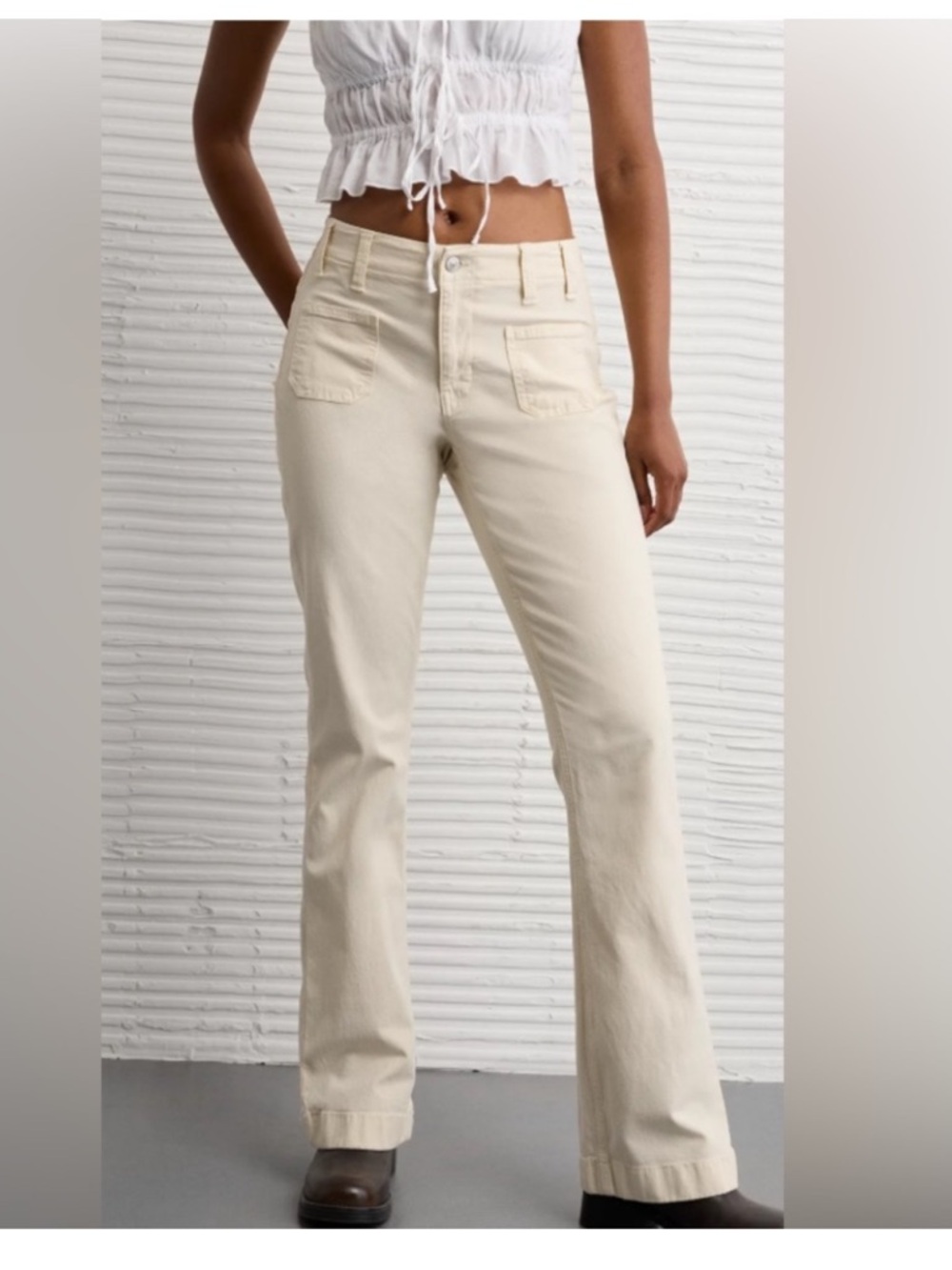 NWT AE Mid Rise Classic Stretch Boot Cream Pants